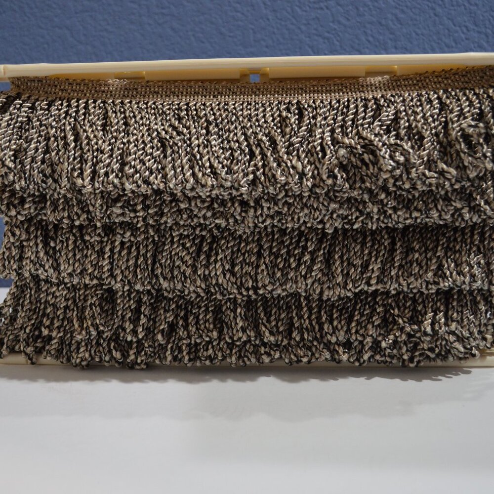 3 Inch Knitted Twisted Bullion Fringe, Beige and Dark Brown, 12 Yards - New